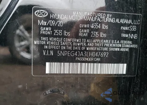 2020 Hyundai Sonata Se from USA, damaged, VIN 5NPEG4JA3LH047692